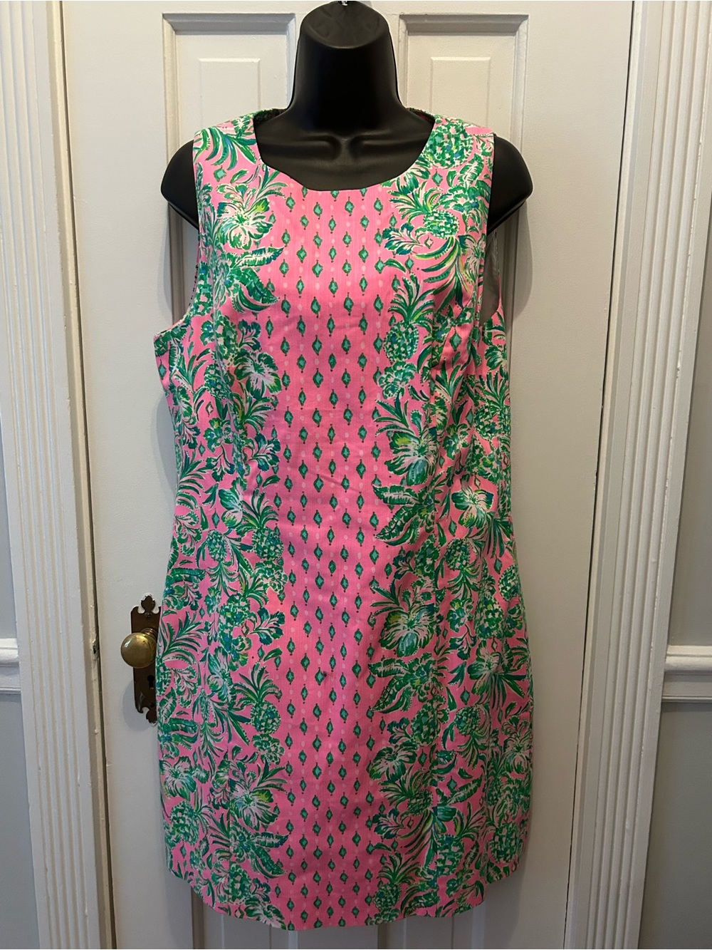 Lilly Pulitzer Shift Dress Size 12 Pink Green Floral Pineapple Geometric Print